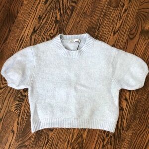 Light blue Zara short sleeve puff sleeve sweater